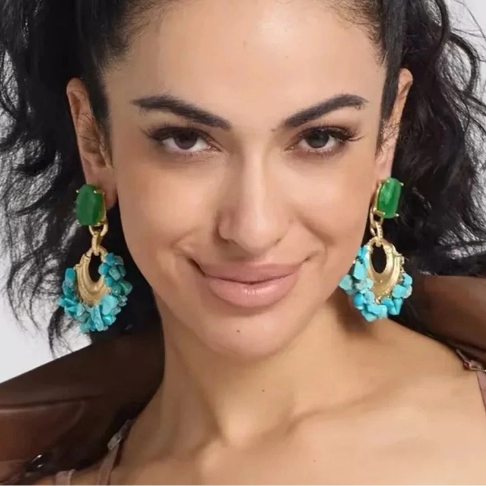 NEW Summer 
Anthropologie Turquoise Beaded Druzy Hoop Earrings - Picture 3 of 7